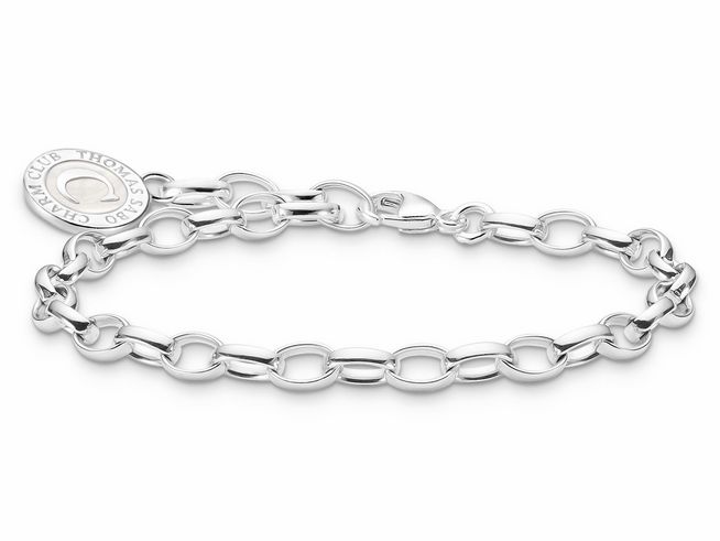 Silbernes Thomas Sabo Armband Weitanker aus Edelstahl mit Emaille, feine Gliederung, Herstellerlogo sichtbar, Länge 19 cm, elegantes Design für modebewusste Träger.