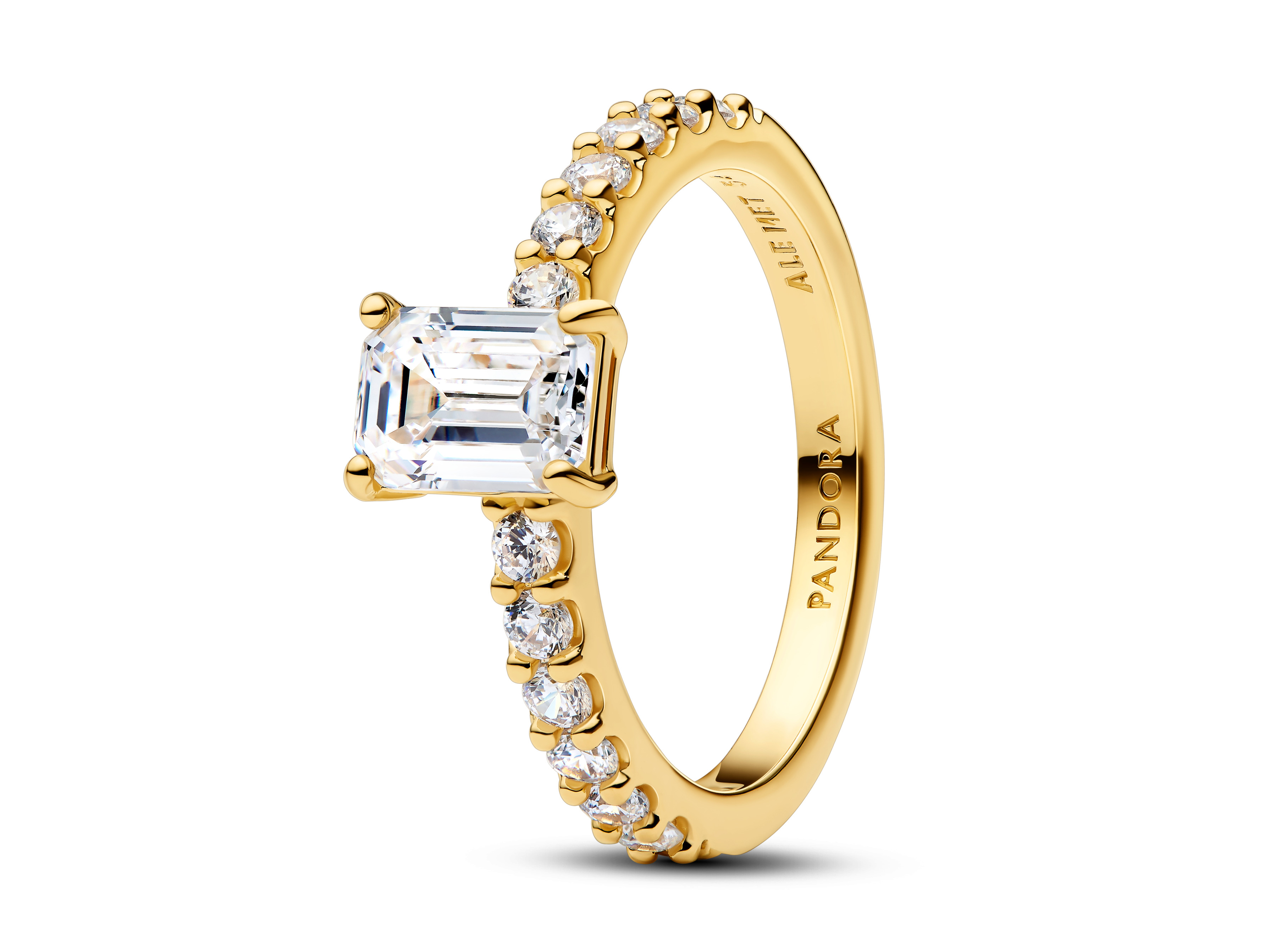 Pandora 164506C01-60 - Rechteckiger Funkelnder Strahlenkranz Ring - Gelbgold Vergoldung - Zirkonia - Gr. 60