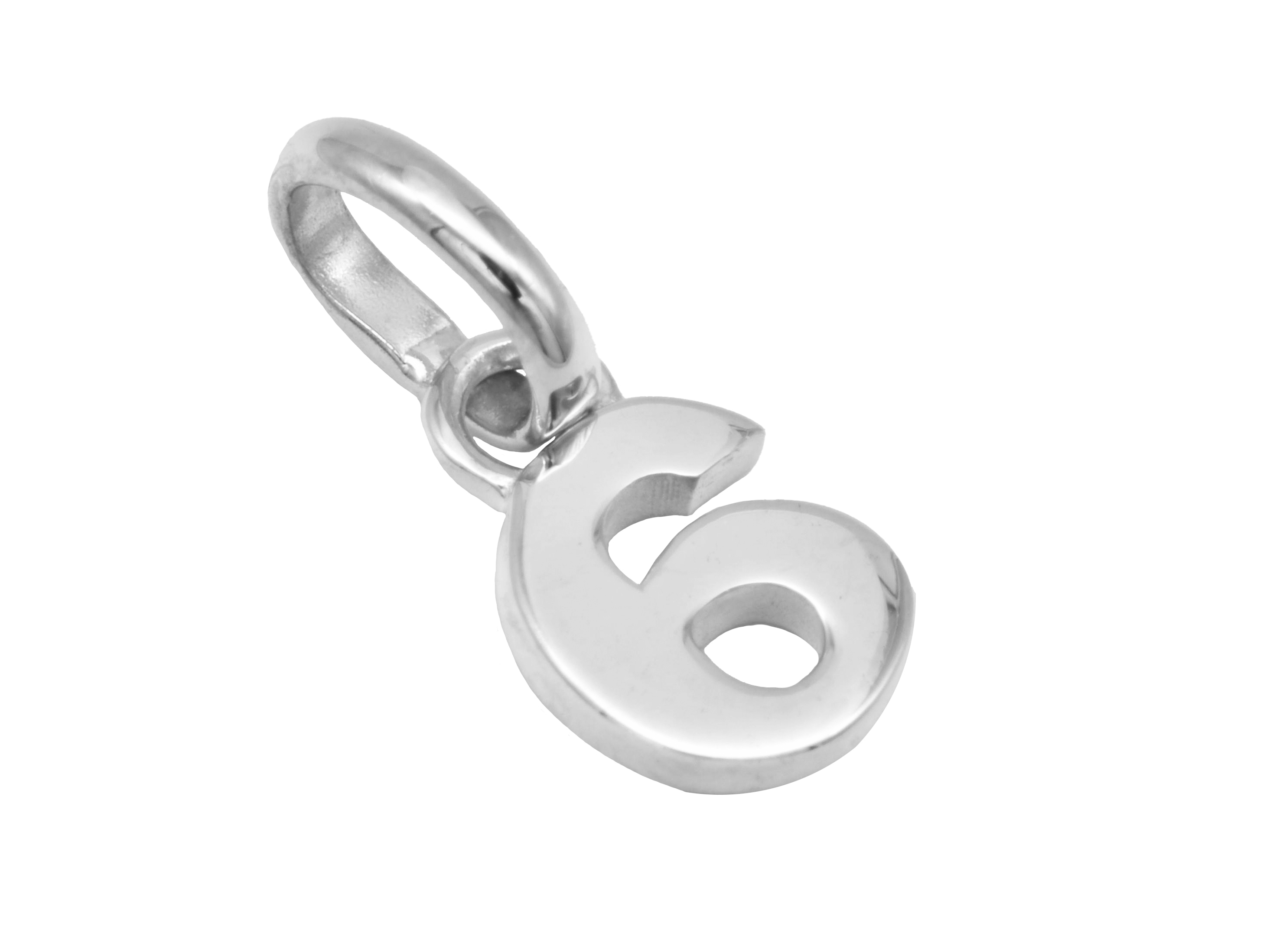 Gold Anhänger Zahl 6 aus 585 Weißgold, poliert, ideal als Glückszahl, von Hersteller Juwelier Harnisch, dezentes und elegantes Design für individuellen Schmuck.