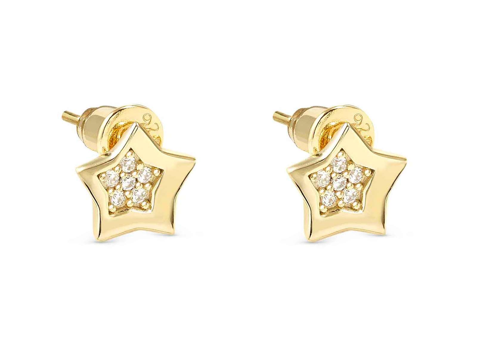 Vergoldete Sterlingsilber Ohrstecker in Sternform mit Zirkonia-Besatz, elegant und schimmernd, ideal für jeden Anlass, neu und in perfektem Zustand.