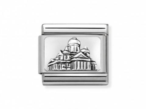 Monumentale Darstellung der Kathedrale von Helsinki aus hochwertigem Silber, gefertigt von Nomination, ideal für Schmuckliebhaber und Kulturinteressierte.