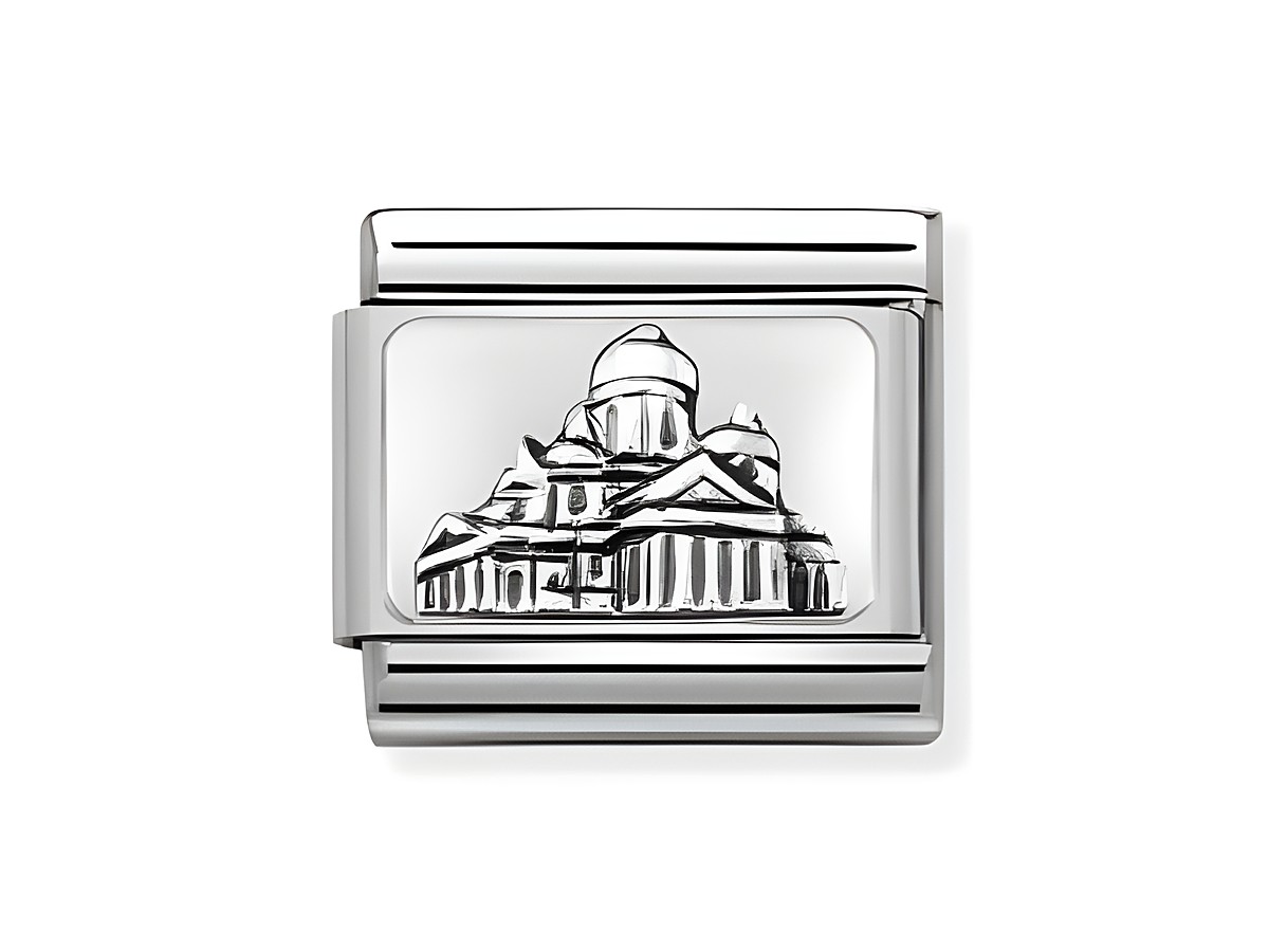 Monumentale Darstellung der Kathedrale von Helsinki aus hochwertigem Silber, gefertigt von Nomination, ideal für Schmuckliebhaber und Kulturinteressierte.
