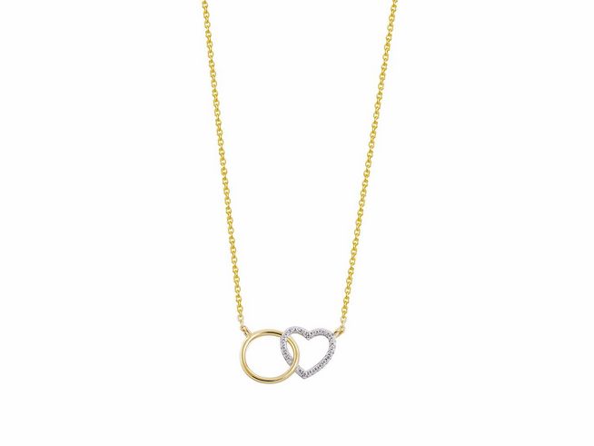 Xenox Sterling Silber Kette XS3611G in Gelbgold Vergoldung mit Karreekette, Herzanhänger und einem weiteren Ring, ideal für die LOVE STORY Kollektion. Länge 40-45 cm.