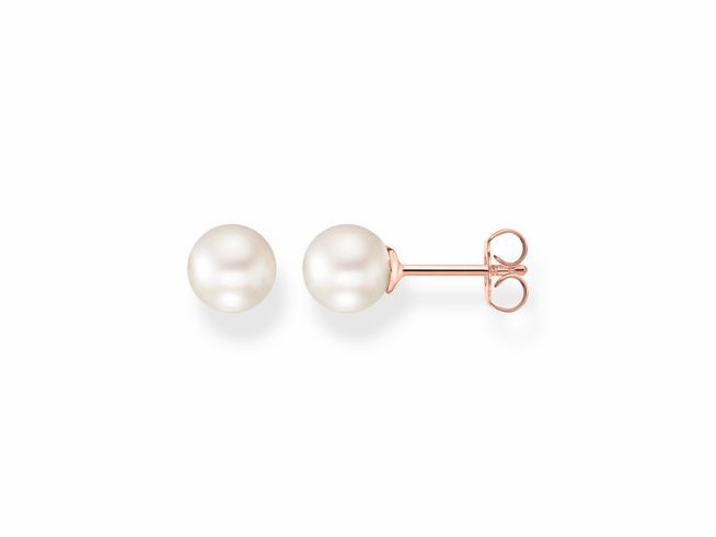 Ohrstecker aus Sterling Silber vergoldet in Roségold mit einer Süßwasserzuchtperle, klassisches Design, ideal für jeden Anlass, elegant und zeitlos.