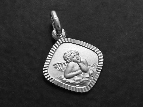 Gravurplatte Anhänger Sterling Silber mattiert mit Engel-Motiv, Hersteller Juwelier Harnisch, detailreiche Darstellung eines Engels in Wolken. Ideal als Schmuckstück oder Geschenk.