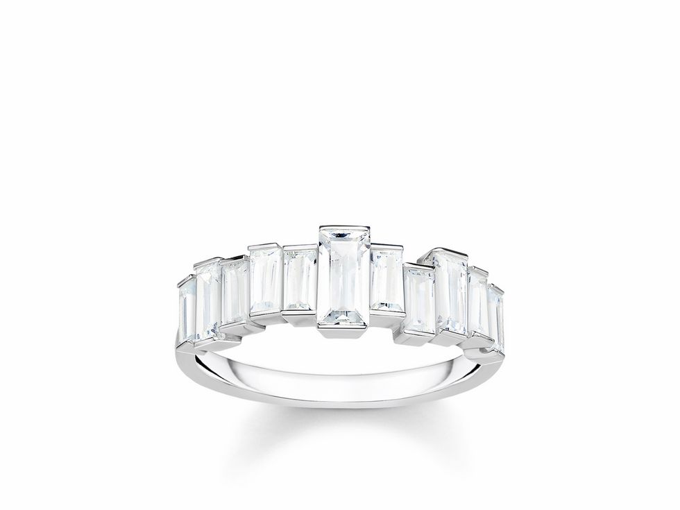 Thomas Sabo Ring TR2269-051-14-48 aus Sterling Silber mit weißen Zirkonia in ansprechender Anordnung, Größe 48, modernes Design für eleganten Schmuck.