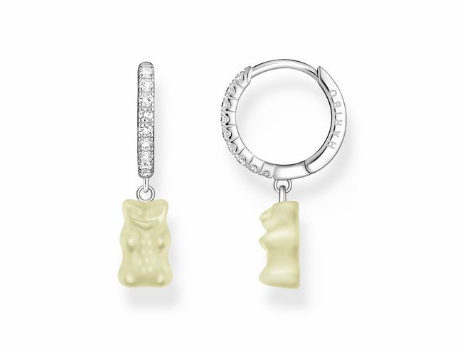 Einzel-Creole von Thomas Sabo mit einer Gummibärchen-Optik in Gelb und einer funkelnden Zirkonia-Reihe. Hergestellt aus Silber und Glas, inspiriert von HARIBO.