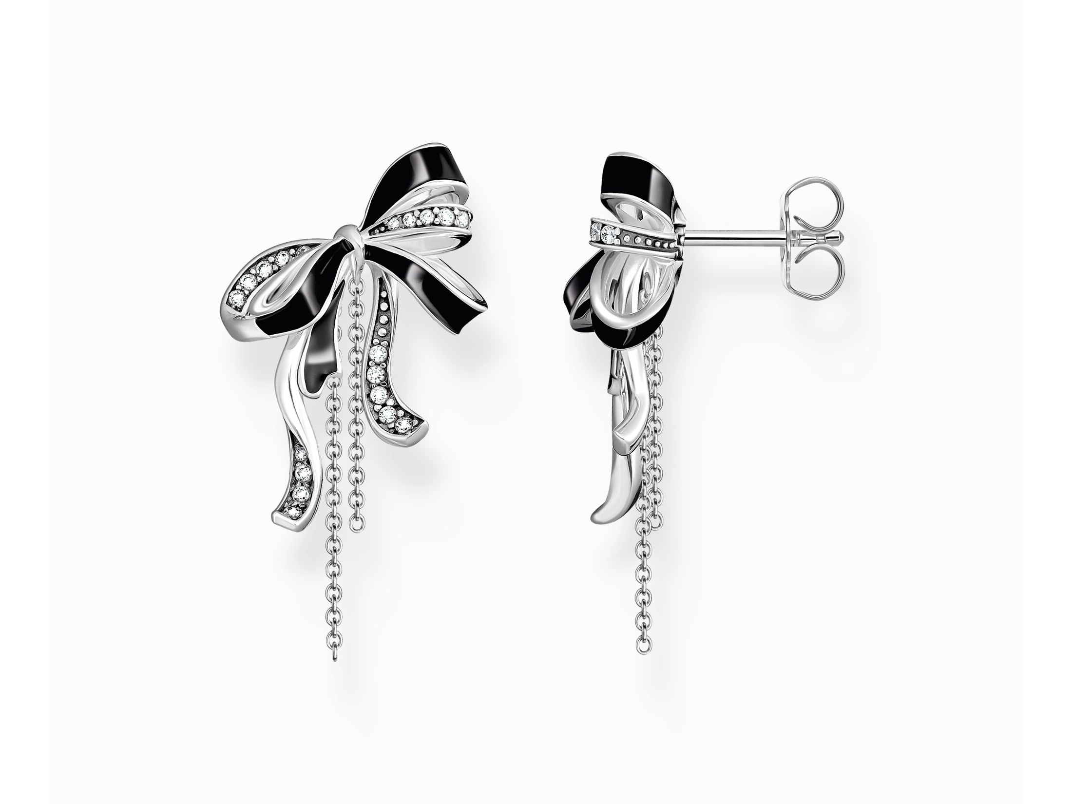 Thomas Sabo H2310-691-11 Schleifen True Romance Ohrstecker - Schwarz - Silber geschw. Schwarze und silberne Ohrstecker in Schleifenform mit funkelnden Elementen und einer zarten Kette, elegant und verspielt, von Thomas Sabo, neueste Kollektion.