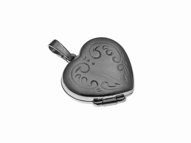 Herz Medaillon aus Sterling Silber, rhodiniert und mattiert, mit floralem Muster, hergestellt von Juwelier Harnisch, verleiht eine elegante Note und persönlichen Charme.