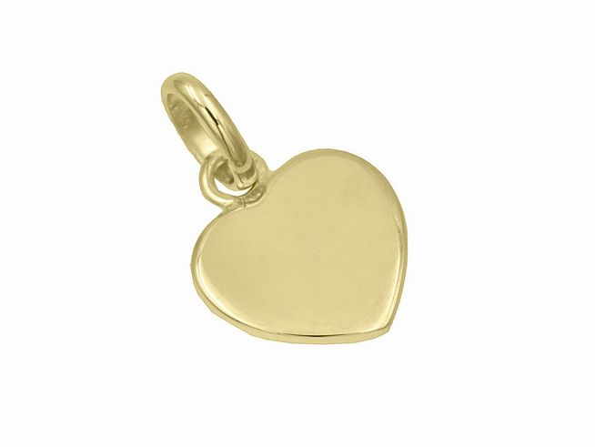 Anhänger Gravurplatte Herz aus Sterling Silber, vergoldet in poliertem Gelbgold, Hersteller Juwelier Harnisch, flach und elegant designed für persönliche Gravuren.