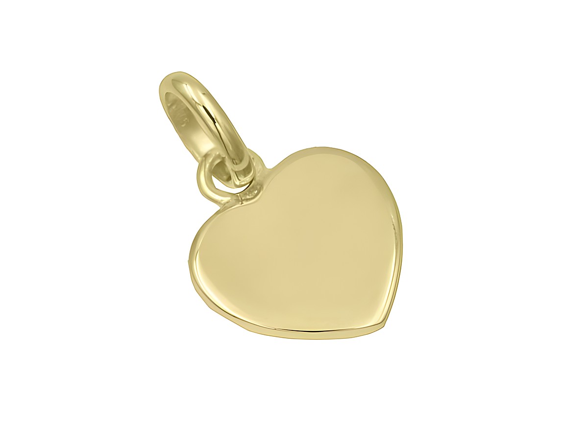 Anhänger Gravurplatte Herz aus Sterling Silber, vergoldet in poliertem Gelbgold, Hersteller Juwelier Harnisch, flach und elegant designed für persönliche Gravuren.