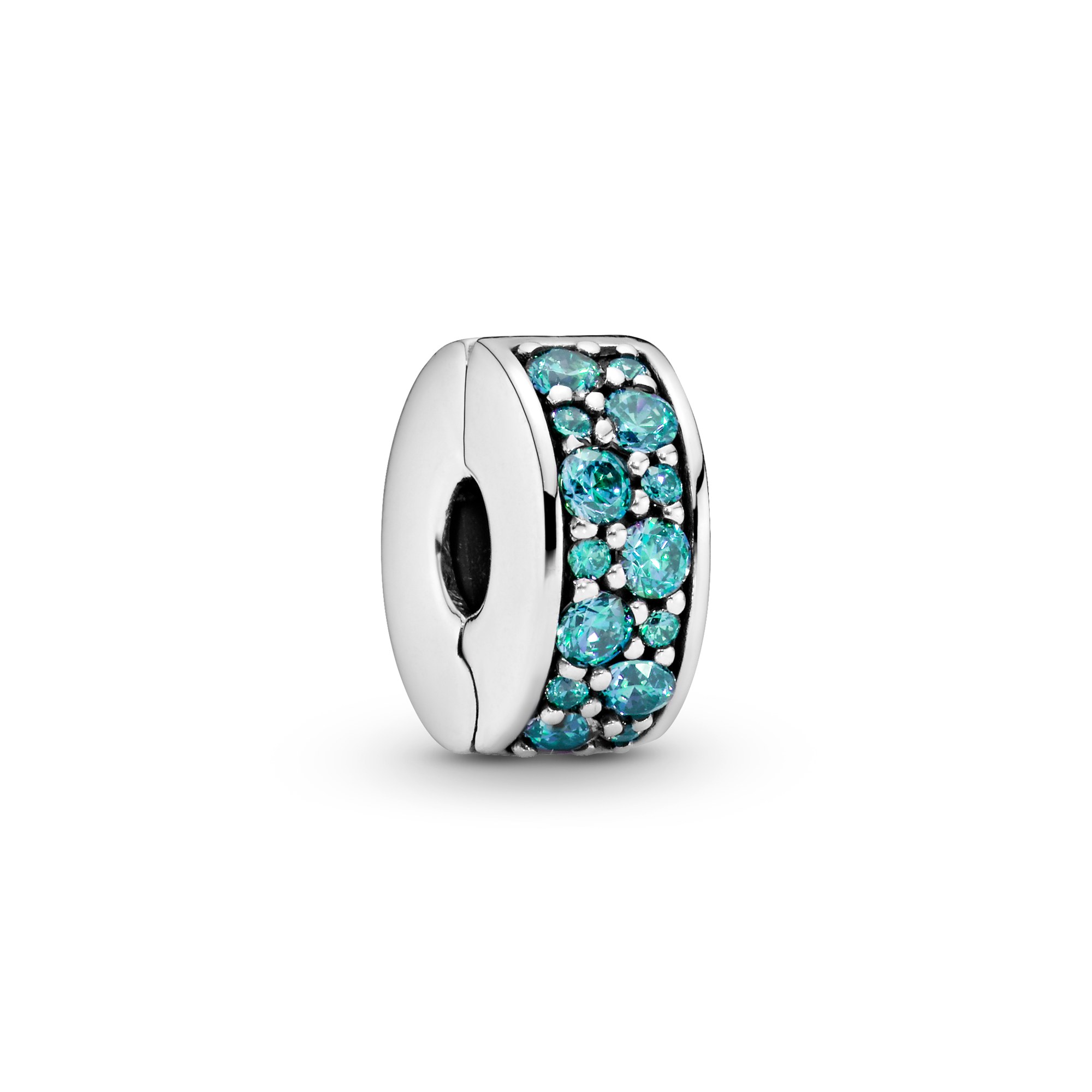 PANDORA Türkisfarbener Pavé-Glanz - Clip Stopper - Zirkonia - Silikon - Moments