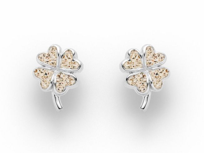 Sterling Silber Ohrringe in Kleeblatttform, rhodiniert, mit Strandsandfüllung, elegantes Design von DUR, ideal für jeden Anlass, Neuheiten im Onlineshop.