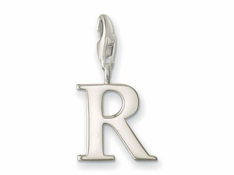 Silberner Buchstabencharms Anhänger R von Thomas Sabo, Modellnummer 0192-001-12, perfekt für personalisierte Schmuckstücke. Ideale Ergänzung für Armbänder oder Halsketten.