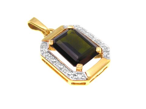 Diamanten Gold Anhänger in Bicolor mit Gold 585, versehen mit einem großem Edelstein und umrahmt von vielen funkelnden Brillianten, Hersteller Juwelier Harnisch, edles Schmuckstück.