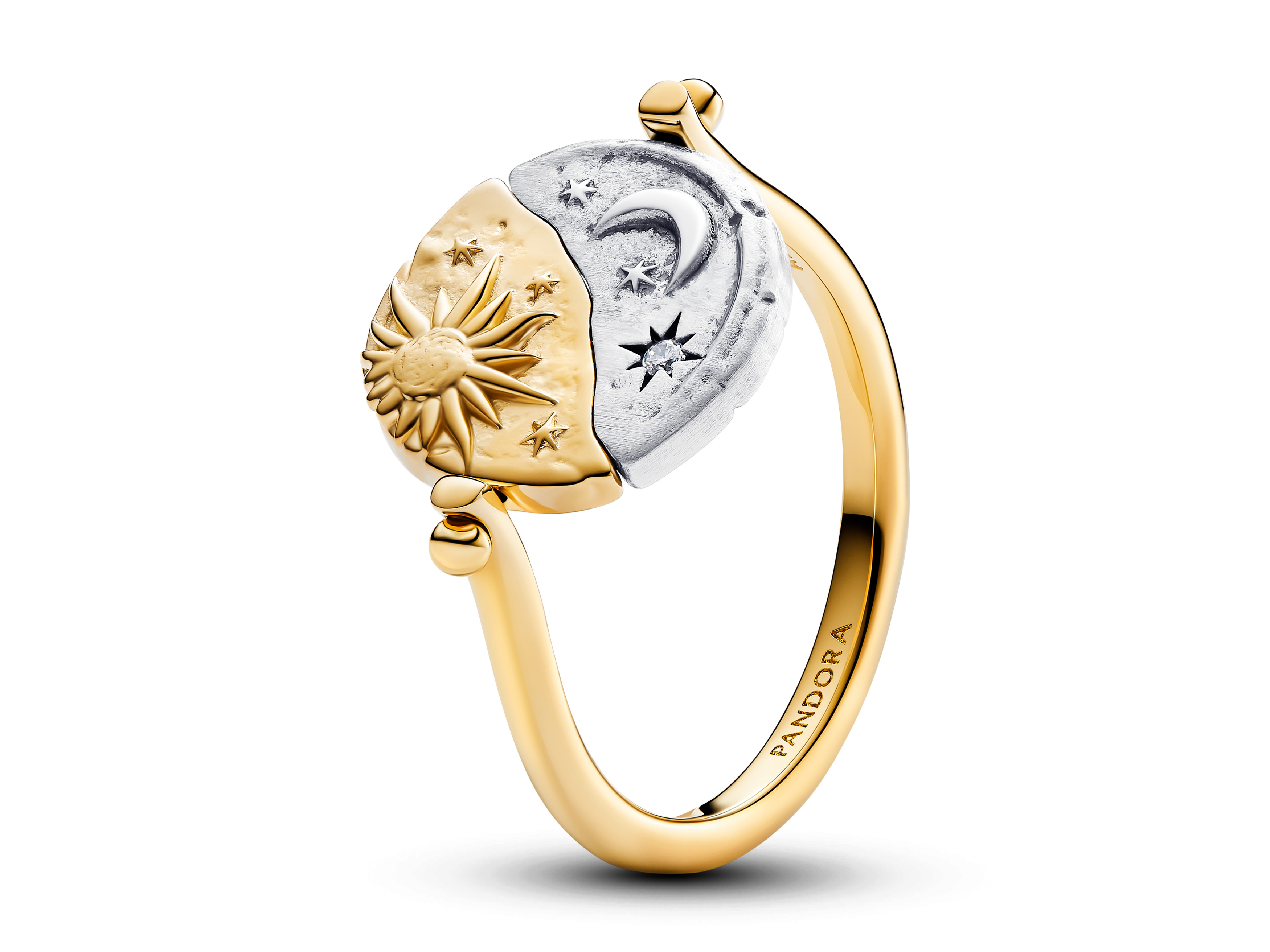 Pandora ME 164810C01-64 - Sonne & Mond - Medaillon-Ring - Sterling Silber & Gelbgold Vergoldung - Zirkonia - Gr. 64