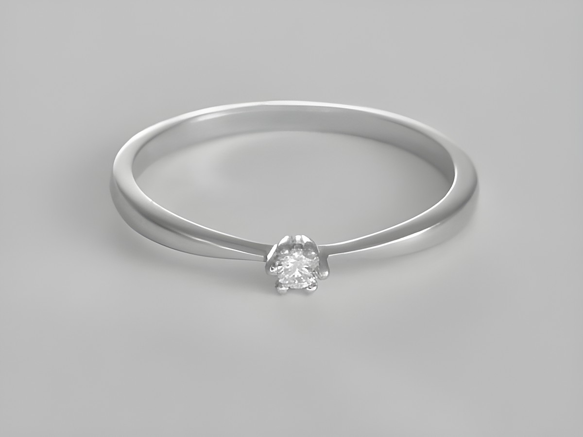 Weißgold Ring - Verlobungsring - zulaufend - Brillant 0,09 ct. W/Si - Gr. 56, Hersteller: Juwelier Harnisch, Ringe. Ein schlichter, eleganter Ring mit einem funkelnden Brillant im Zentrum.