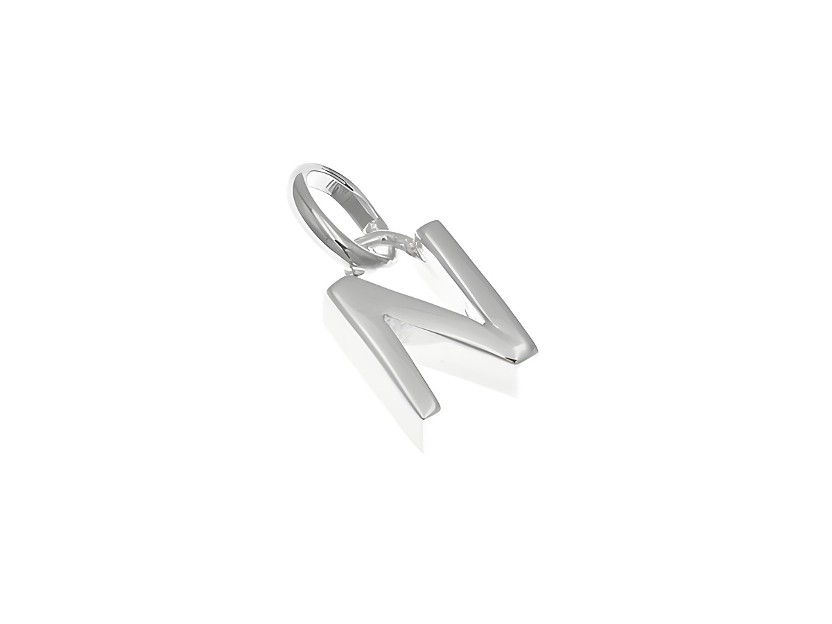 Anhänger aus poliertem Sterling Silber in Form des Buchstabens N, hergestellt von Juwelier Harnisch, ideal für persönliche Schmuckstücke oder Geschenke.