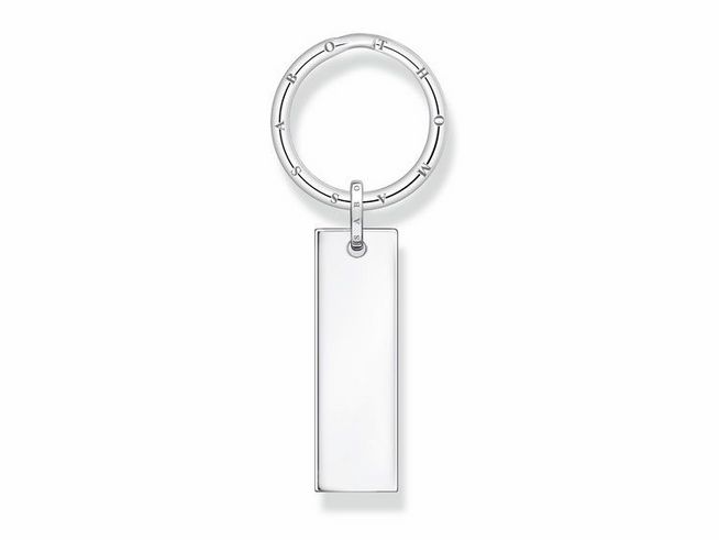 Thomas Sabo Gravur Schlüsselring mit Column-Tag-Anhänger KR17-637-21 aus geschwärztem Silber, elegantes Design mit schlichter Form und praktischem Schlüsselring.