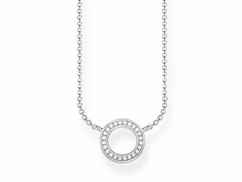 925 Sterling Silber Kette von Thomas Sabo, ca. 40/42,5/45 cm, mit einem modernen Kreisanhänger, der mit weißen Zirkonia besetzt ist. Elegant und zeitlos.