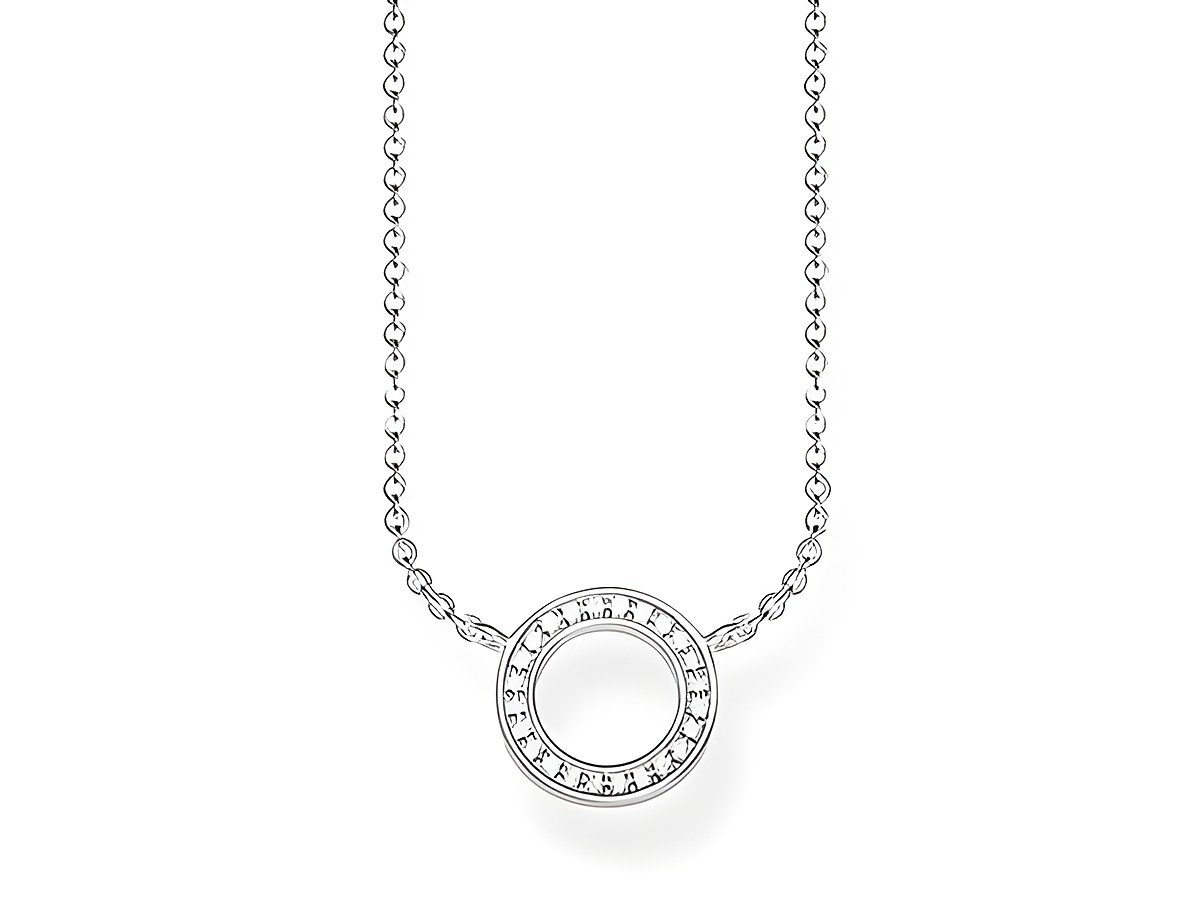 925 Sterling Silber Kette von Thomas Sabo, ca. 40/42,5/45 cm, mit einem modernen Kreisanhänger, der mit weißen Zirkonia besetzt ist. Elegant und zeitlos.