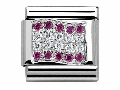 Armbandstück aus Edelstahl mit Zirkonia und pinken Steinen in Flaggenform für das Nomination Classic SilverShine Modell 330318 07 aus Österreich.