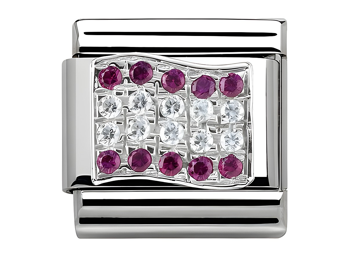 Armbandstück aus Edelstahl mit Zirkonia und pinken Steinen in Flaggenform für das Nomination Classic SilverShine Modell 330318 07 aus Österreich.