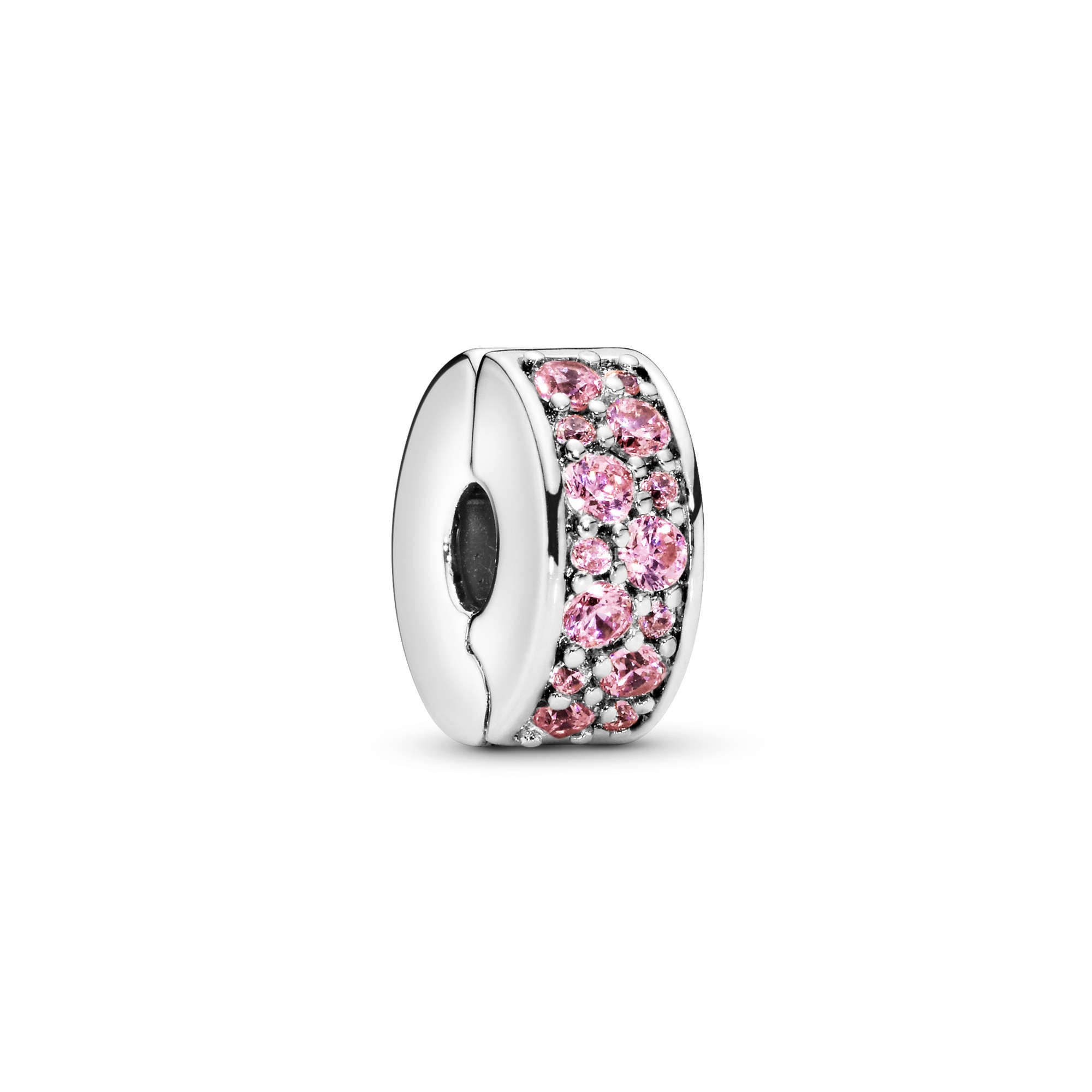 PANDORA Rosafarbener Pavé-Glanz - Silber - CLIP Stopper mit Silikonkern