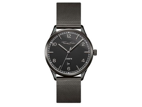 Elegante Thomas Sabo WA0342-202-203-40 mm Uhr mit schwarzem Zifferblatt und Mesh-Armband, ideal für Unisex-Stil und optimal für jeden Anlass.