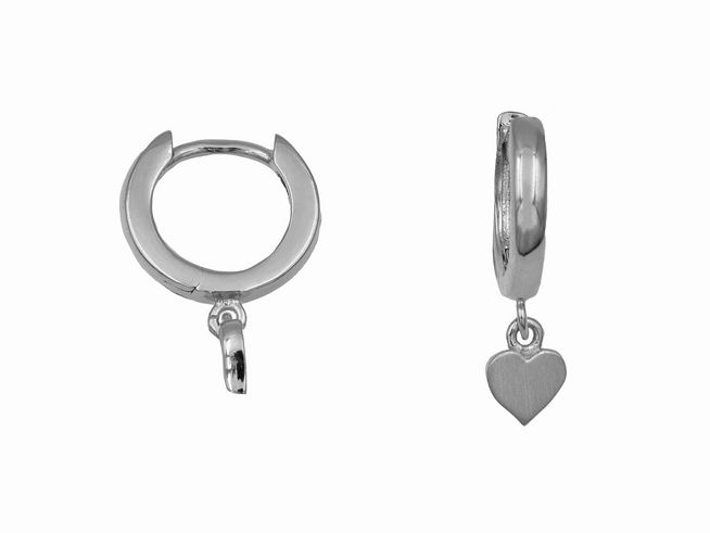 Creolen aus 1 cm Sterling Silber rhodiniert mit flachem Hänger in Herzform, Hersteller Juwelier Harnisch, Größe bis 15 mm. Ideal für eleganten Schmuck-Style.