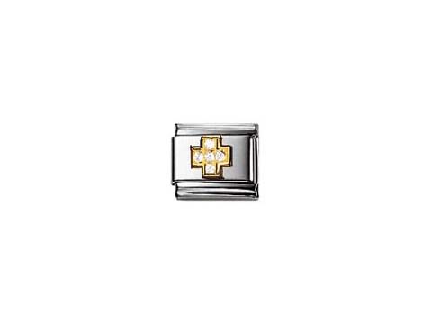 Zirkonia Kreuz in Weiß von Nomination, hochwertiger Klassiker, stilvolle Verarbeitung mit glänzendem Silber und einem eleganten Design, perfekt für individuelle Armbänder.