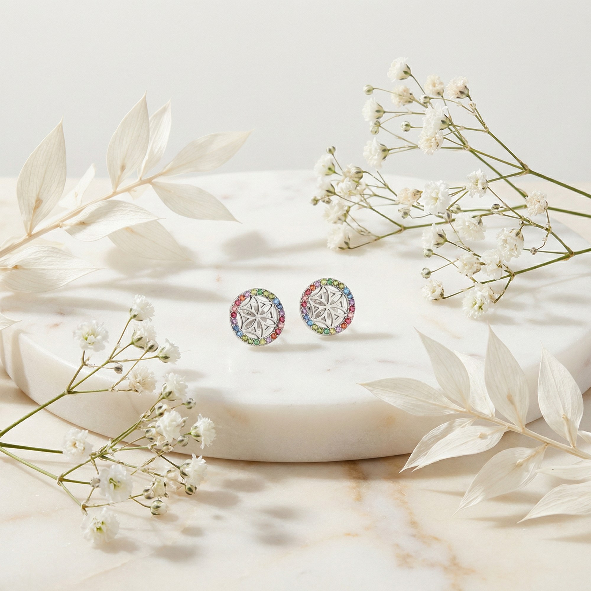 Engelsrufer LEBENSBLUME Ohrstecker mit Zirkonia Multicolor - Silber rhodiniert 10 mm – Ansicht 4