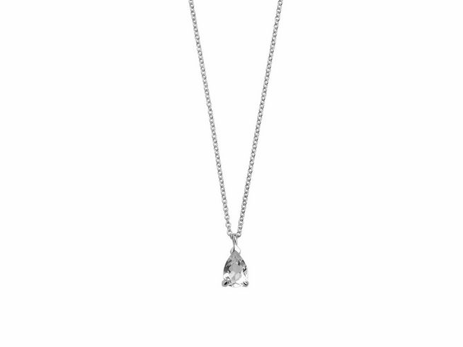 Xenox Weißgold Kette XG4550 in 42 cm mit Kareekette aus 375 Weißgold und einem tropfenförmigen Anhänger, der mit einem klaren Stein verziert ist, ideal für elegantedeoutfits.