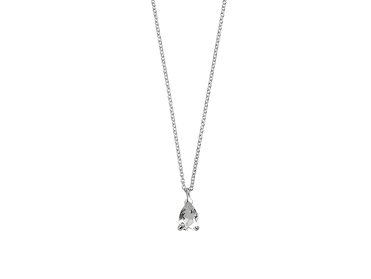 Xenox Weißgold Kette XG4550 in 42 cm mit Kareekette aus 375 Weißgold und einem tropfenförmigen Anhänger, der mit einem klaren Stein verziert ist, ideal für elegantedeoutfits.