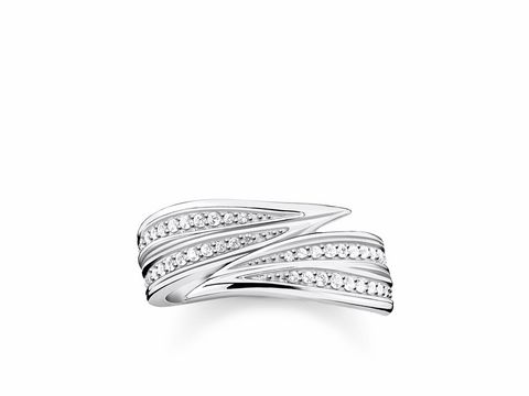 Eleganter Thomas Sabo Ring aus Silber mit geschwungenem Design und weißen Zirkonia, Größe 52, verleiht jedem Outfit einen besonderen Glanz.