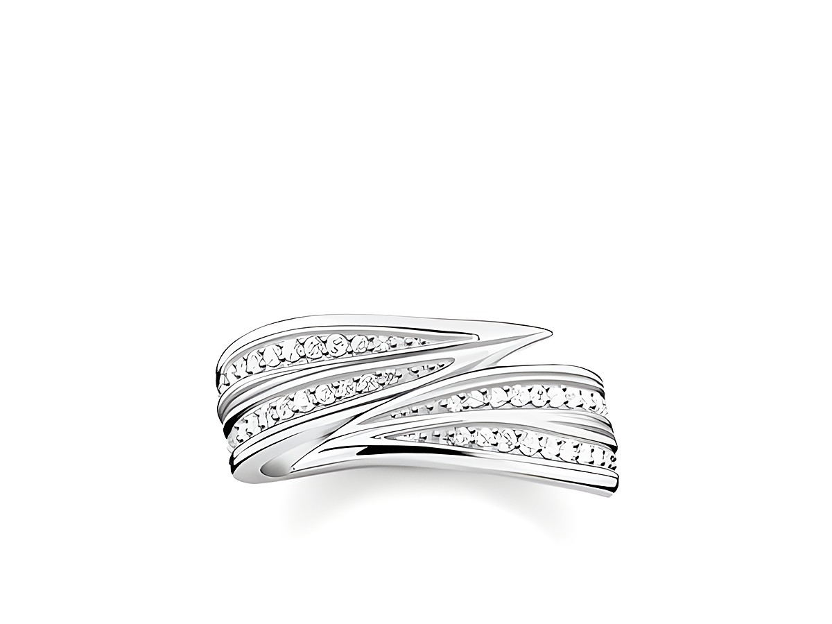 Eleganter Thomas Sabo Ring aus Silber mit geschwungenem Design und weißen Zirkonia, Größe 52, verleiht jedem Outfit einen besonderen Glanz.