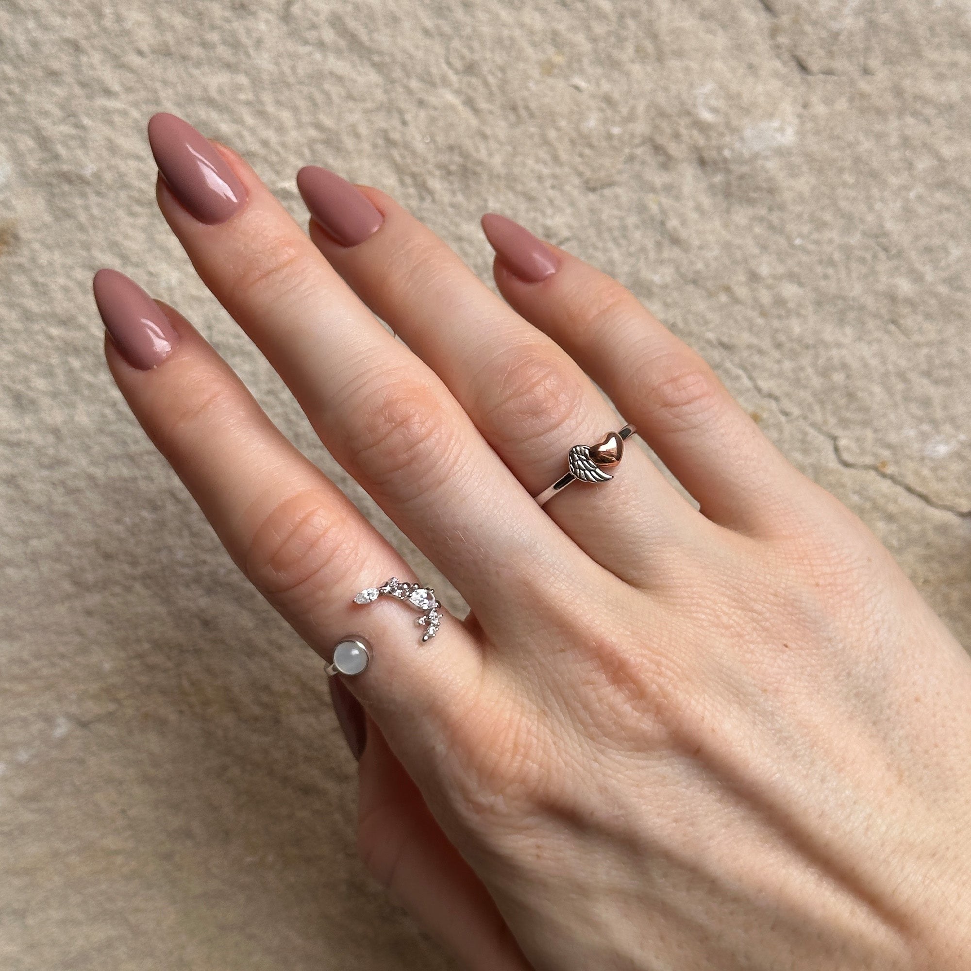 Engelsrufer HEART Ring Flügel & Herz Bicolor - Roségold vergoldet auf Silber – Ansicht 4