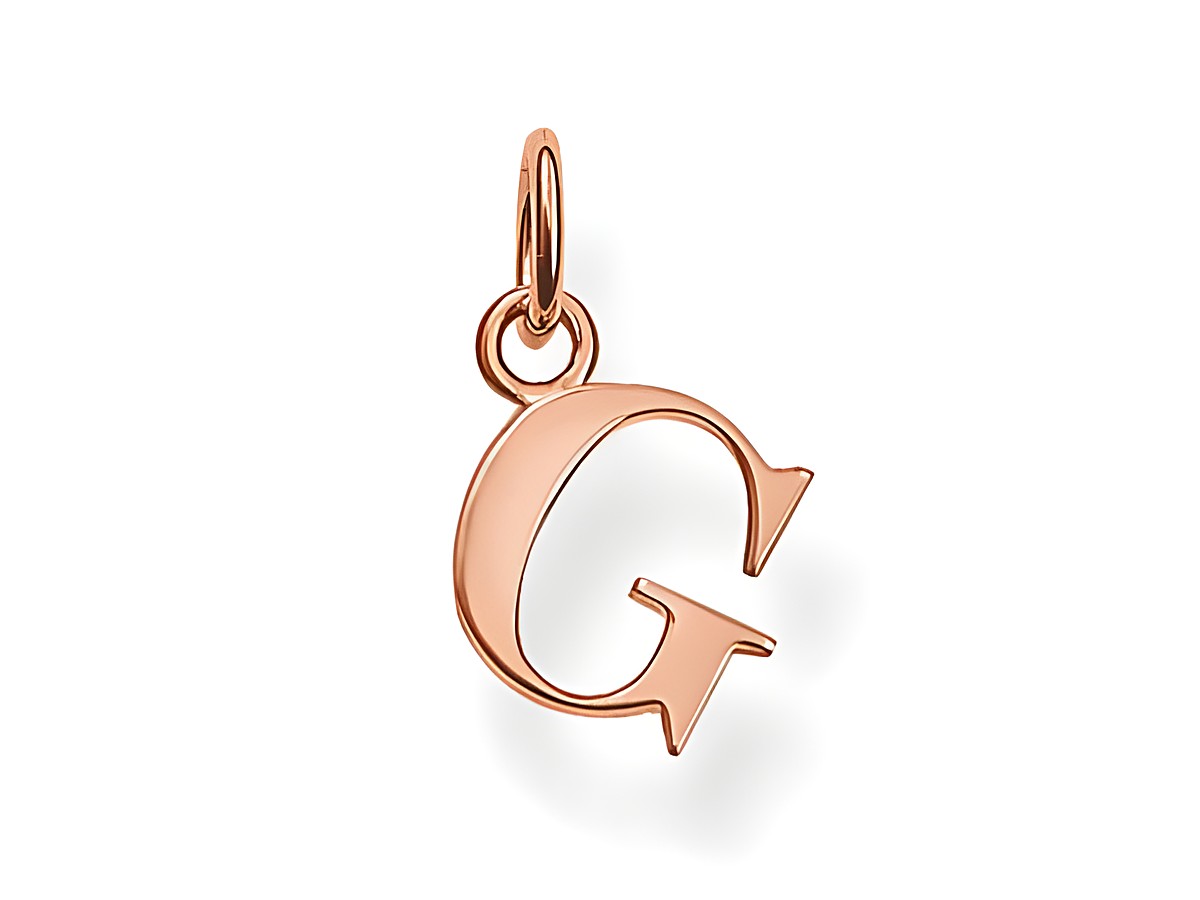 G Buchstaben Anhänger aus Silber vergoldet in Roségold von Thomas Sabo. Der Anhänger hat eine stilvolle Form und ist ideal für personalisierte Schmuckstücke.