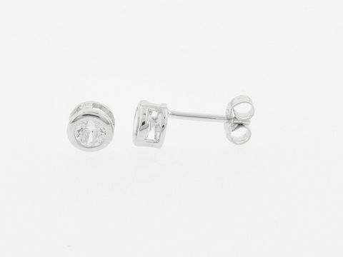 Runde Silber Ohrringe mit Zirkonia, Durchmesser 5,4 mm, Stecker-Design, Hersteller Juwelier Harnisch, glänzende Oberfläche, elegant und zeitlos.