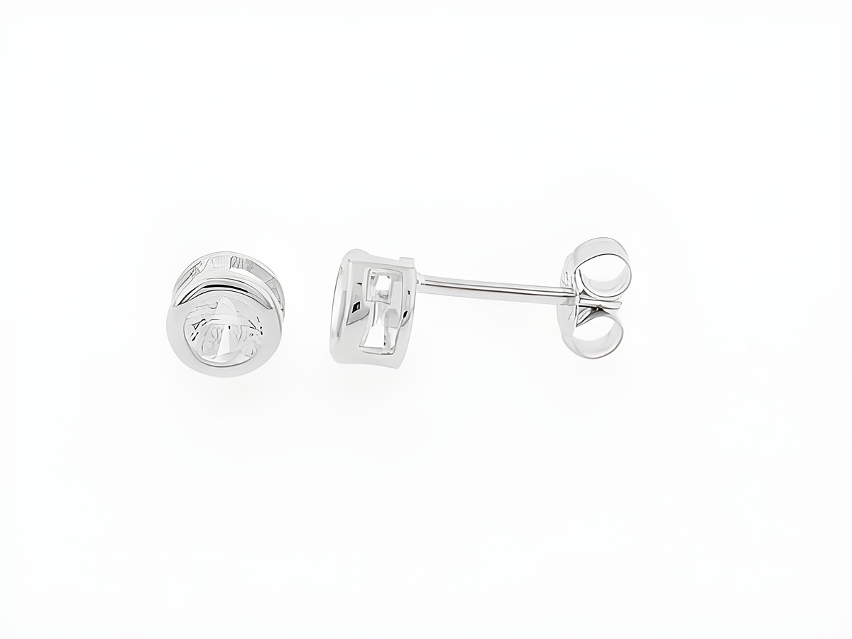 Runde Silber Ohrringe mit Zirkonia, Durchmesser 5,4 mm, Stecker-Design, Hersteller Juwelier Harnisch, glänzende Oberfläche, elegant und zeitlos.