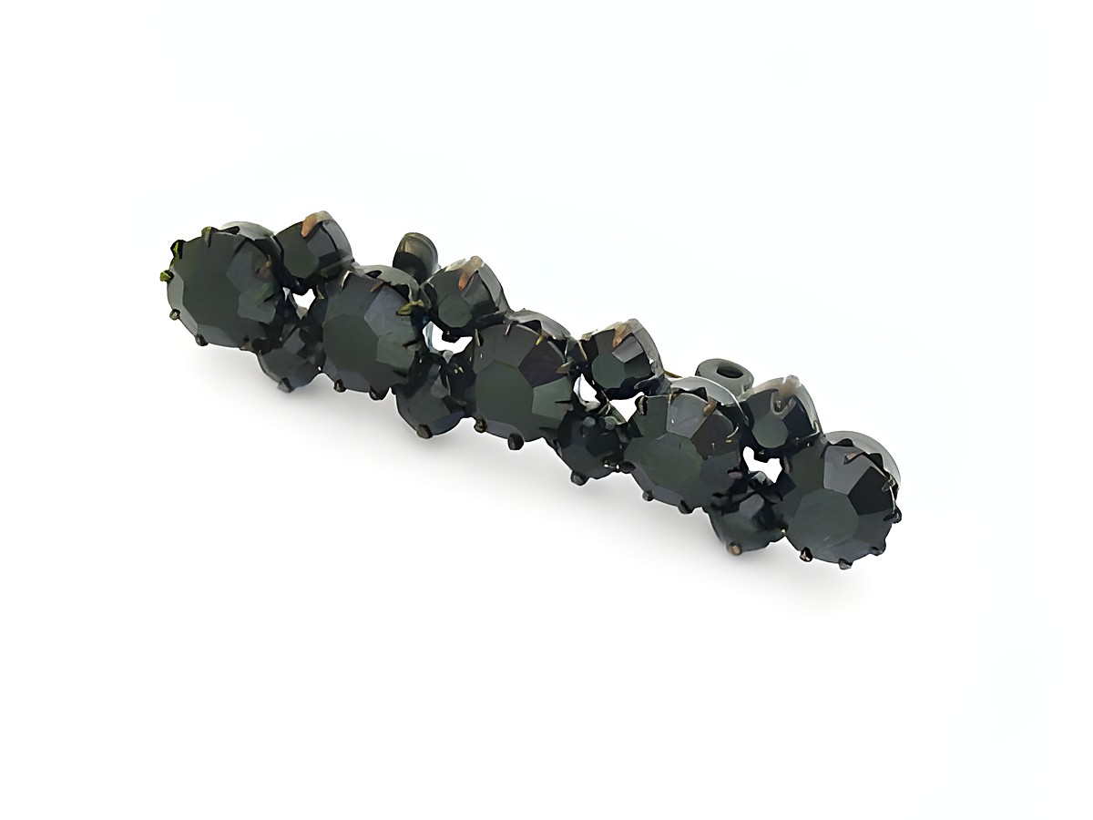 Strass Brosche in Schwarz - länglich gefasst, Hersteller: Juwelier Harnisch, elegante Brosche mit glänzenden schwarzen Steinen für jeden Anlass.
