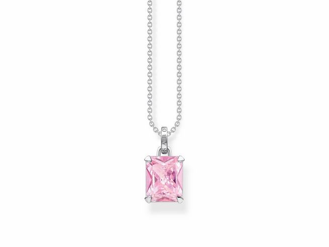 Thomas Sabo KE1964-051-9-L45V Kette aus Silber mit einem pinken Oktagon Zirkonia Anhänger, 40 bis 45 cm verstellbare Länge, elegantes Design für einen stilvollen Look.