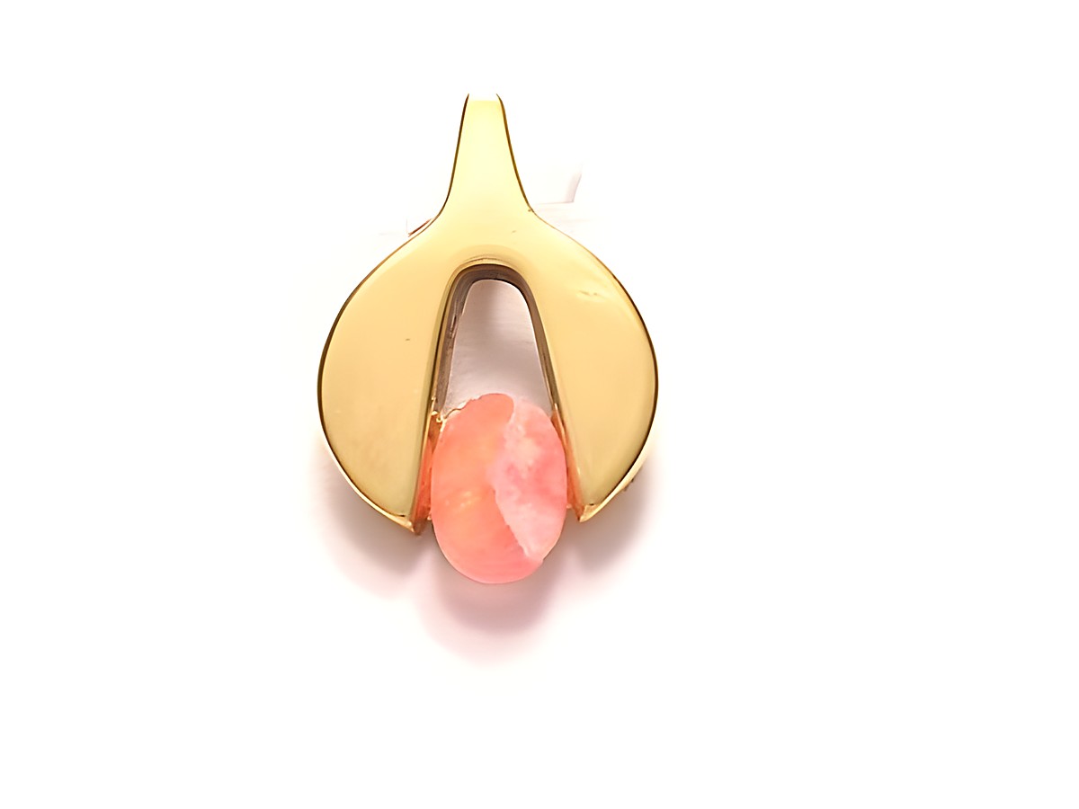 Kleiner Rhodochrosit Anhänger mit Gold Auflage Doublé, Hersteller Juwelier Harnisch, elegantes Design mit einem ovalen, rosa Stein in der Mitte, ideal für modische Akzente.