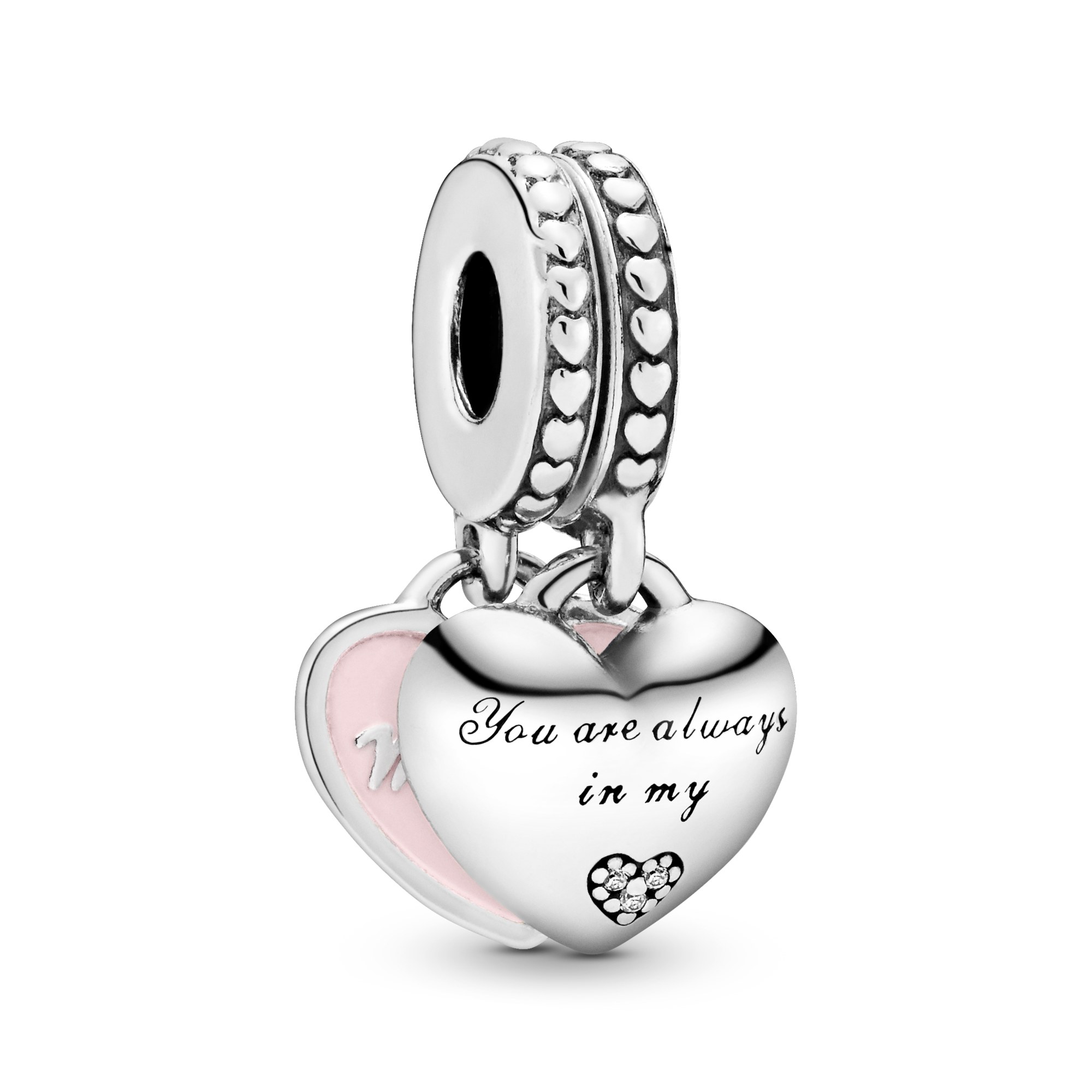 Pandora Mother & Daughter Hearts Charm-Anhänger - Sterling Silber - Zirkonia + Emaille Pink