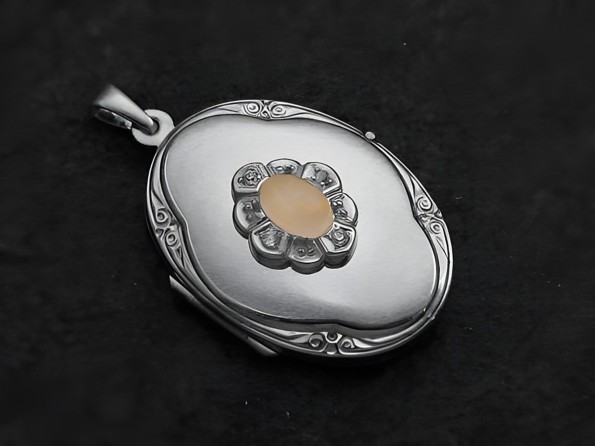 Rosenquarz rosa Medaillon Cabochon aus Weißgold 585 mit Brillanten, elegant und zeitlos gestaltet, ideal als Schmuckstück für besondere Anlässe oder als Geschenk.