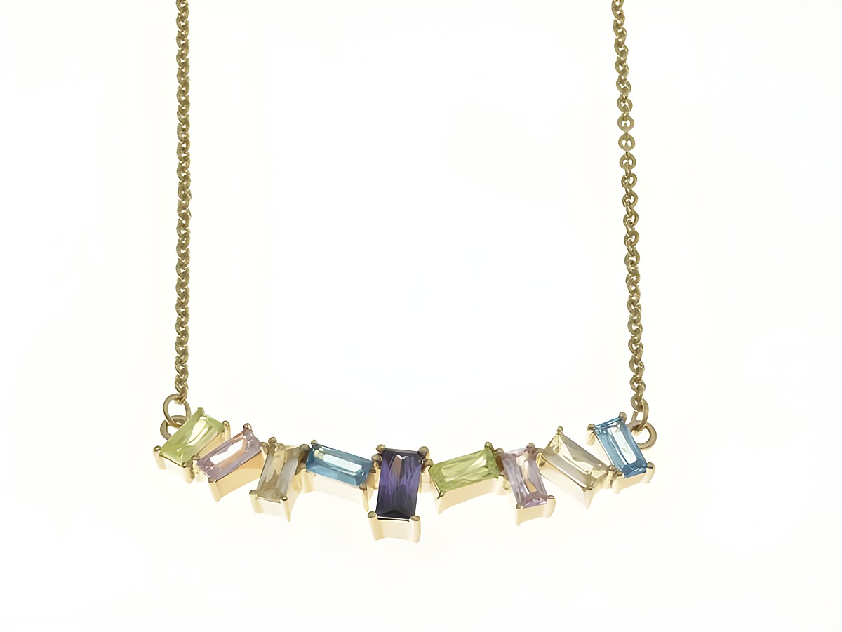 Steinmix Collier Kette 42-45 cm aus sterling Silber mit rosegold vergoldeter Kette und Zirkonia Steinen in verschiedenen Farben, gefertigt von Juwelier Harnisch.