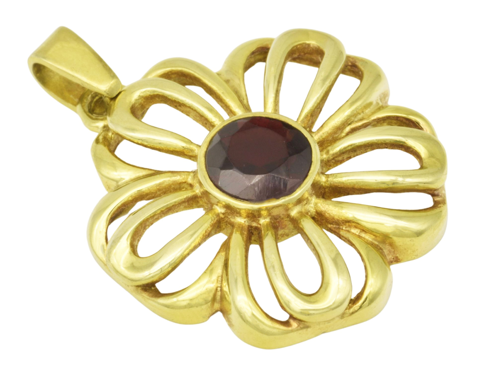 Anhänger Blume Granat - Gelbgold poliert - Granat Rot
