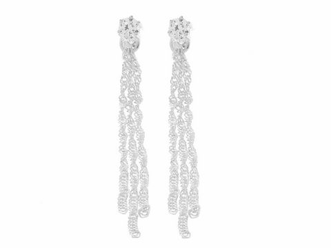 Ohrringe Stecker im Kettchendesign aus rhodiniertem Silber, elegant und funkelnd mit Zirkonia, Hersteller: Juwelier Harnisch. Ideal für besondere Anlässe.