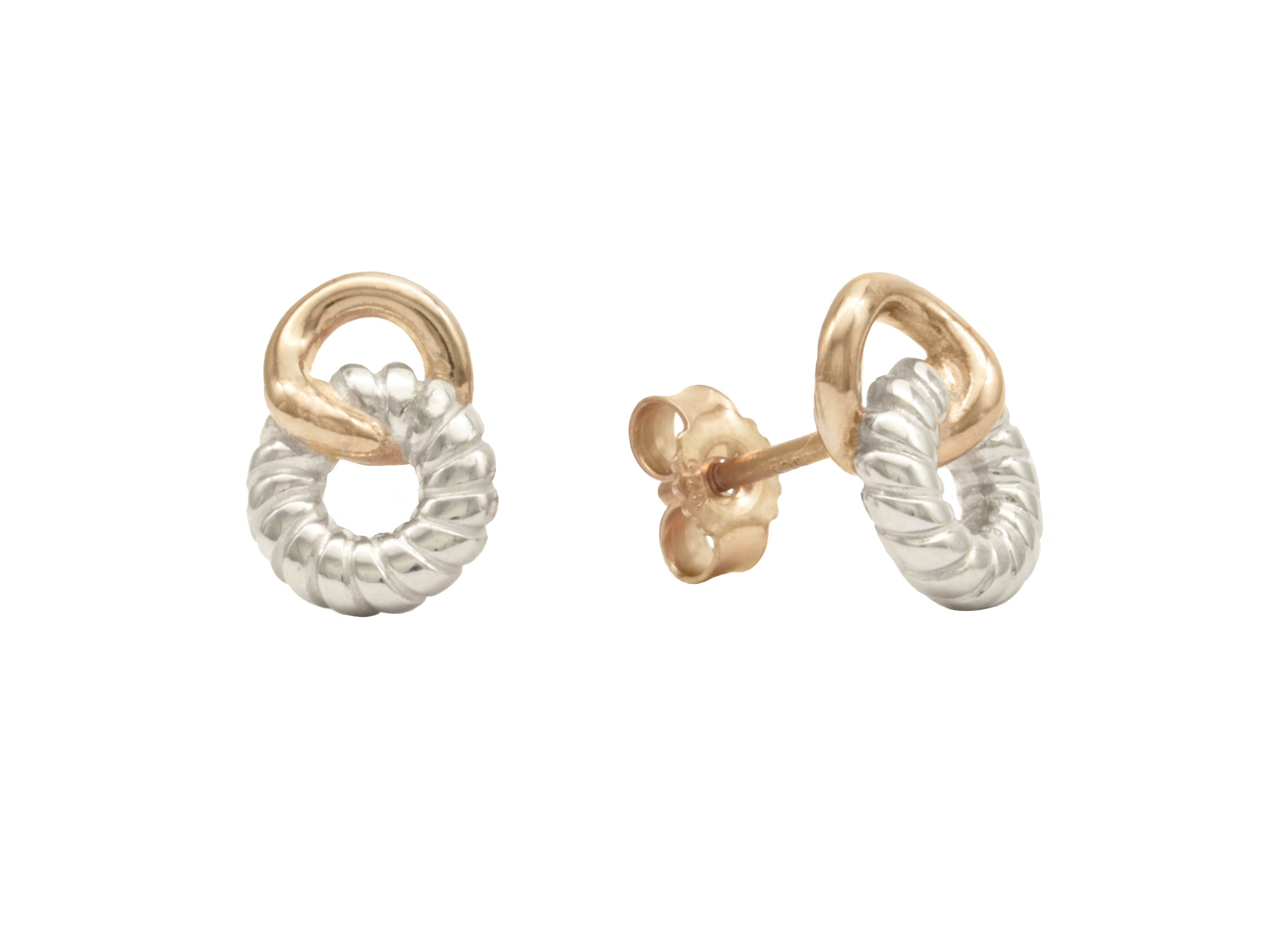 Ohrstecker Kreis aus Sterling Silber 925, vergoldet in Roségold, poliert, ohne Stein, Hersteller Juwelier Harnisch, elegantes Design mit geschwungener Form.
