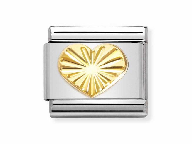 Edelstahlarmband mit goldenem Herzmotiv, diamantiertem Design und glänzender Oberfläche, Teil der Kollektion Classic SYMBOLE von Nomination, Gold.